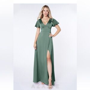 Azazie Lani Stretch Satin Bridesmaid Dress Eucalyptus